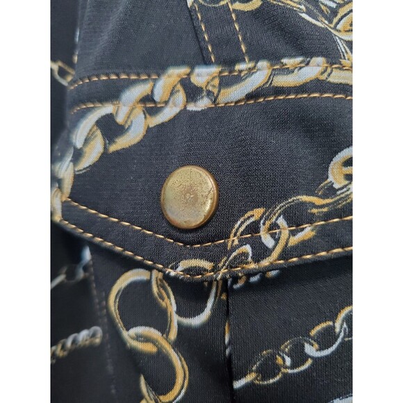 Cache Chain Print Epaulet Roll-Tab Sleeve Snap-Up Blouse Size Large 90s Y2K - Picture 8 of 10